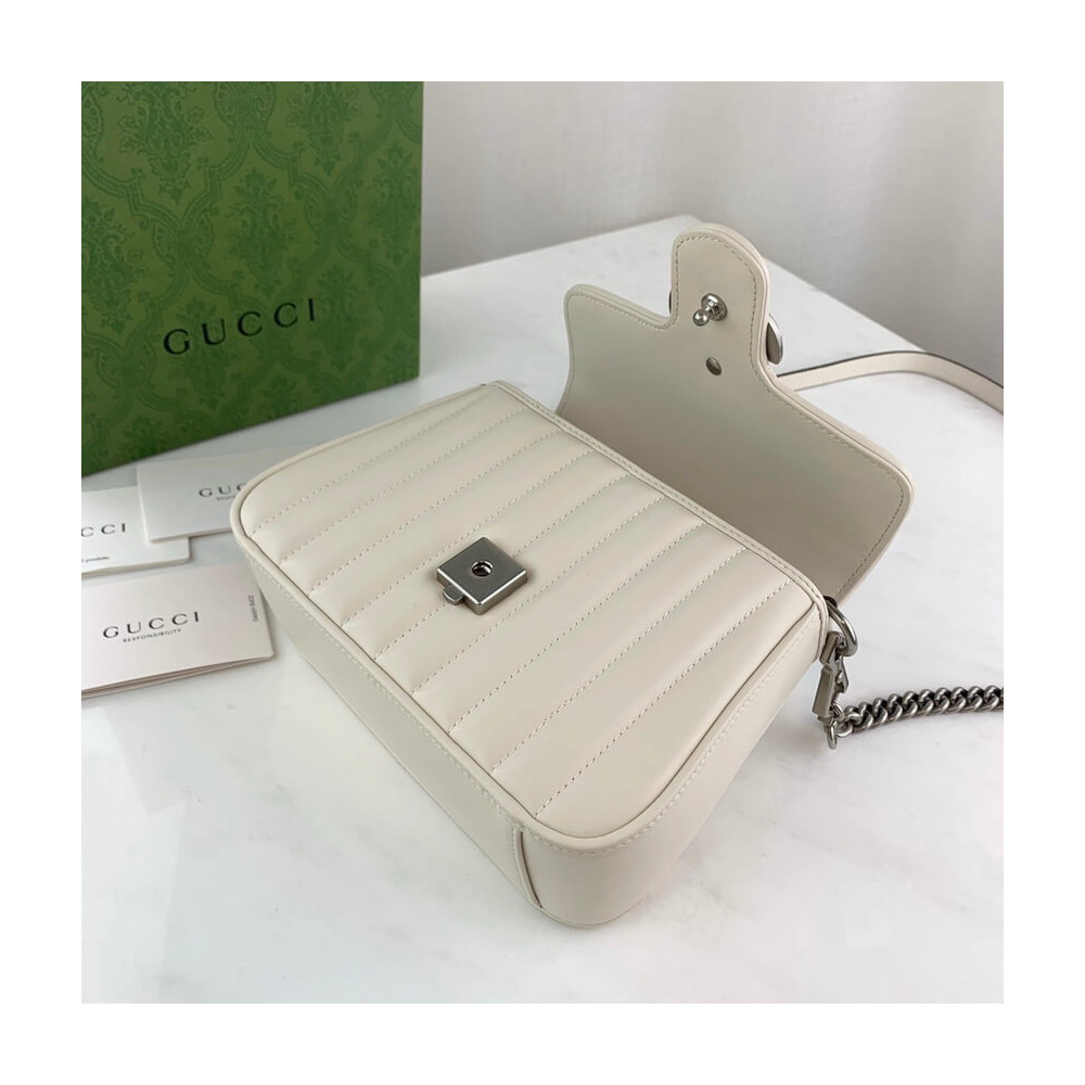 Gucci GG Marmont White Matelasse Leather Mini Top Handle Bag