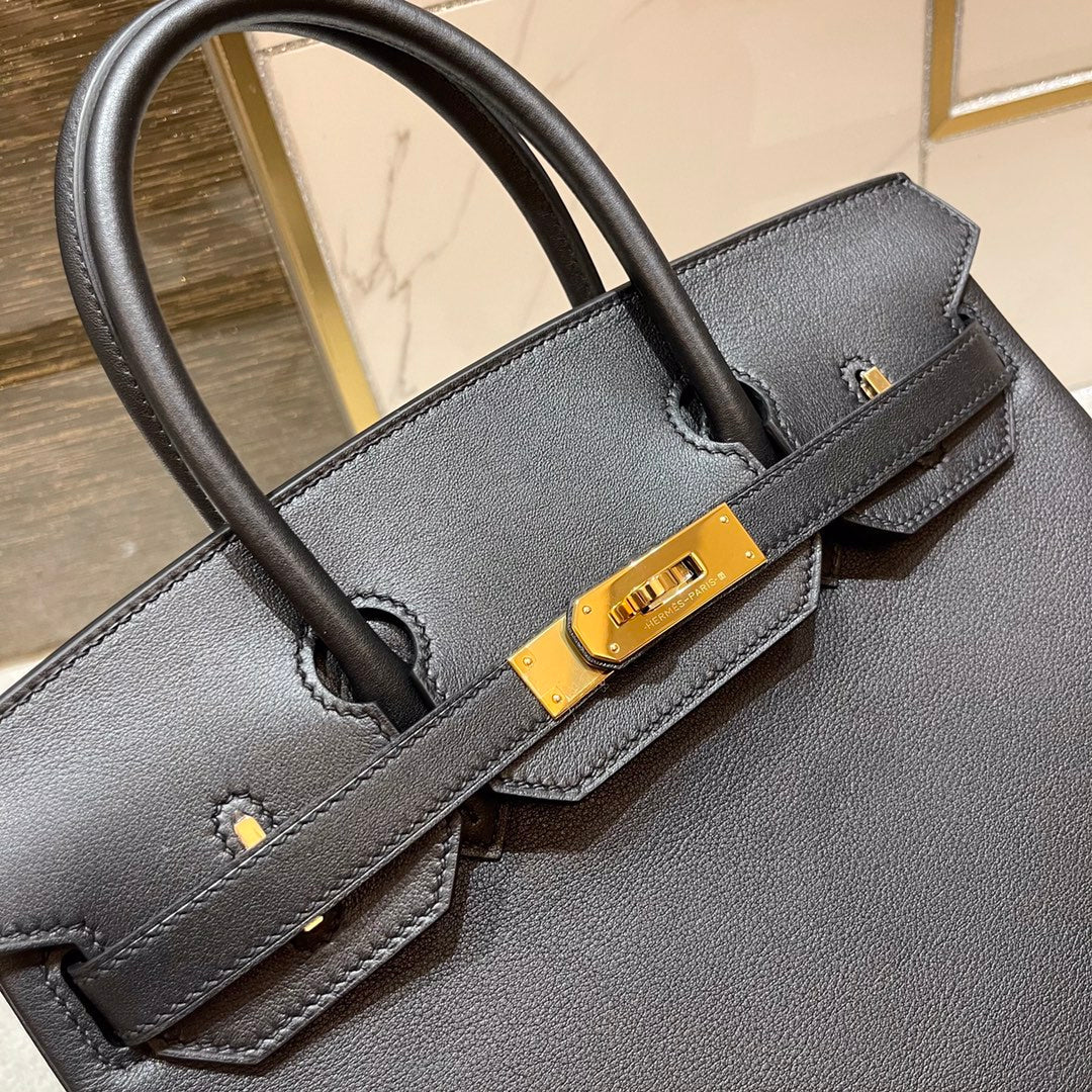 Hermes Birkin 25Cm Black Swift Leather Gold Hardware