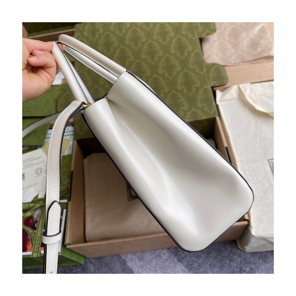 Gucci Jackie 1961 Medium Tote Bag in White Leather 30cm