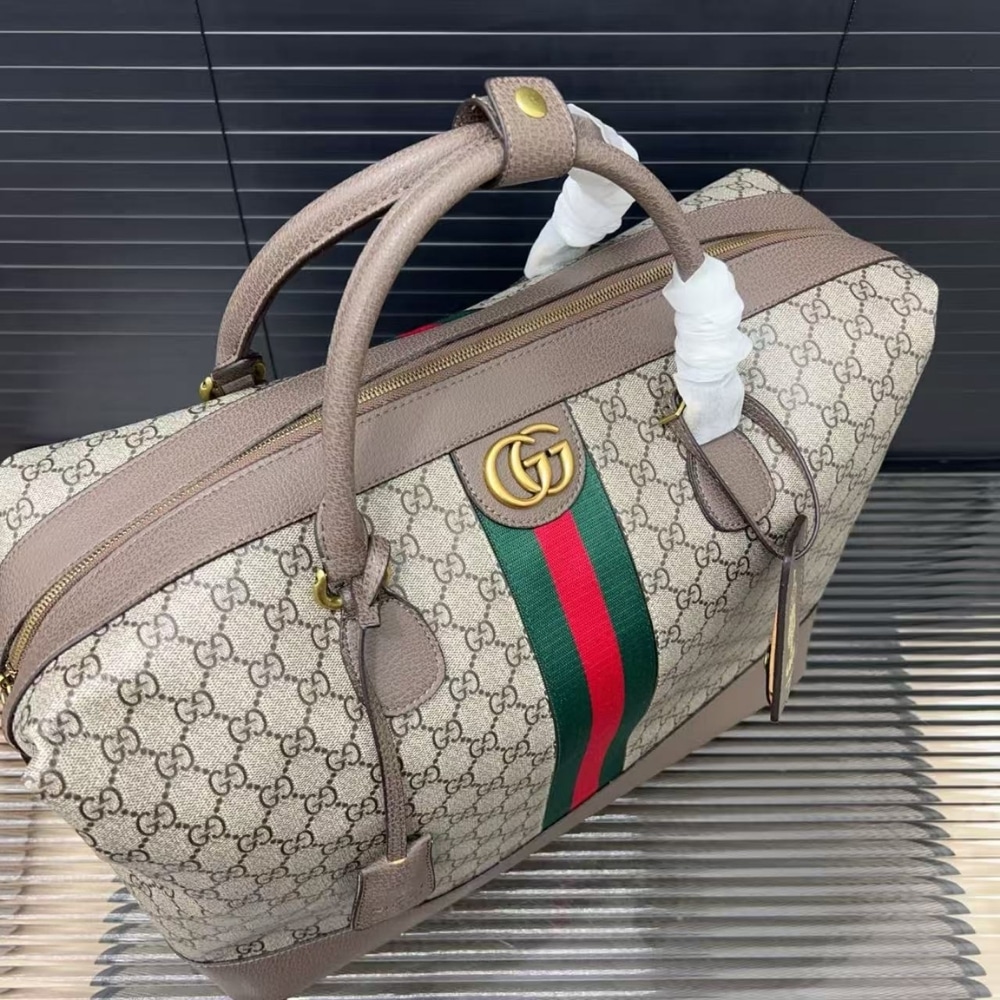 Gucci Savoy Medium Duffle Bag Beige And Dark Brown 43Cm 834469 FAEOI 9746