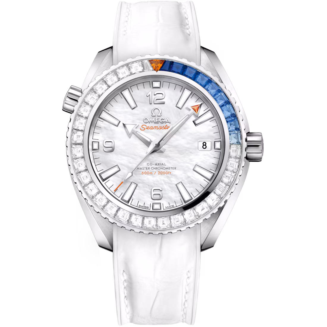 Omega Seamaster Planet Ocean 600M 39.5mm White Dial with Diamonds White gold Strap 215.58.40.20.05.001