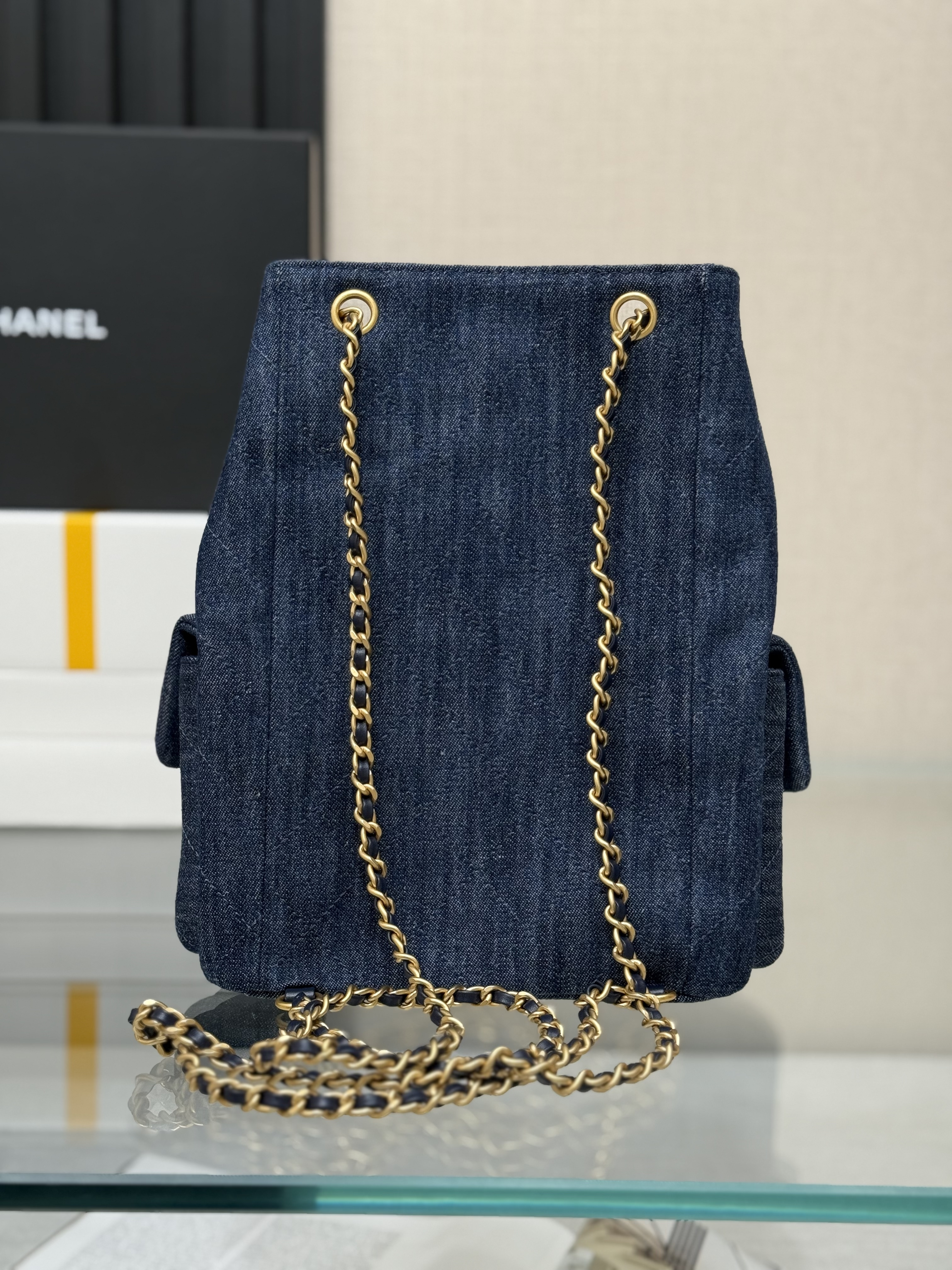Drawstring Bucket Backpack（Dark Denim Blue）