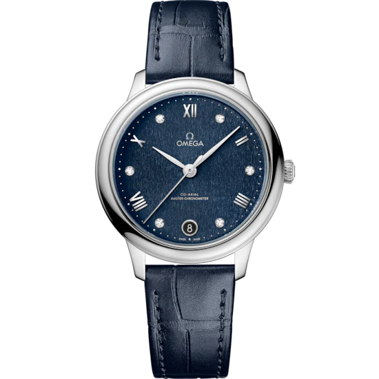 Omega De Ville Prestige 34 mm Blue Dial with Diamonds Stainless Steel Strap 434.13.34.20.53.002