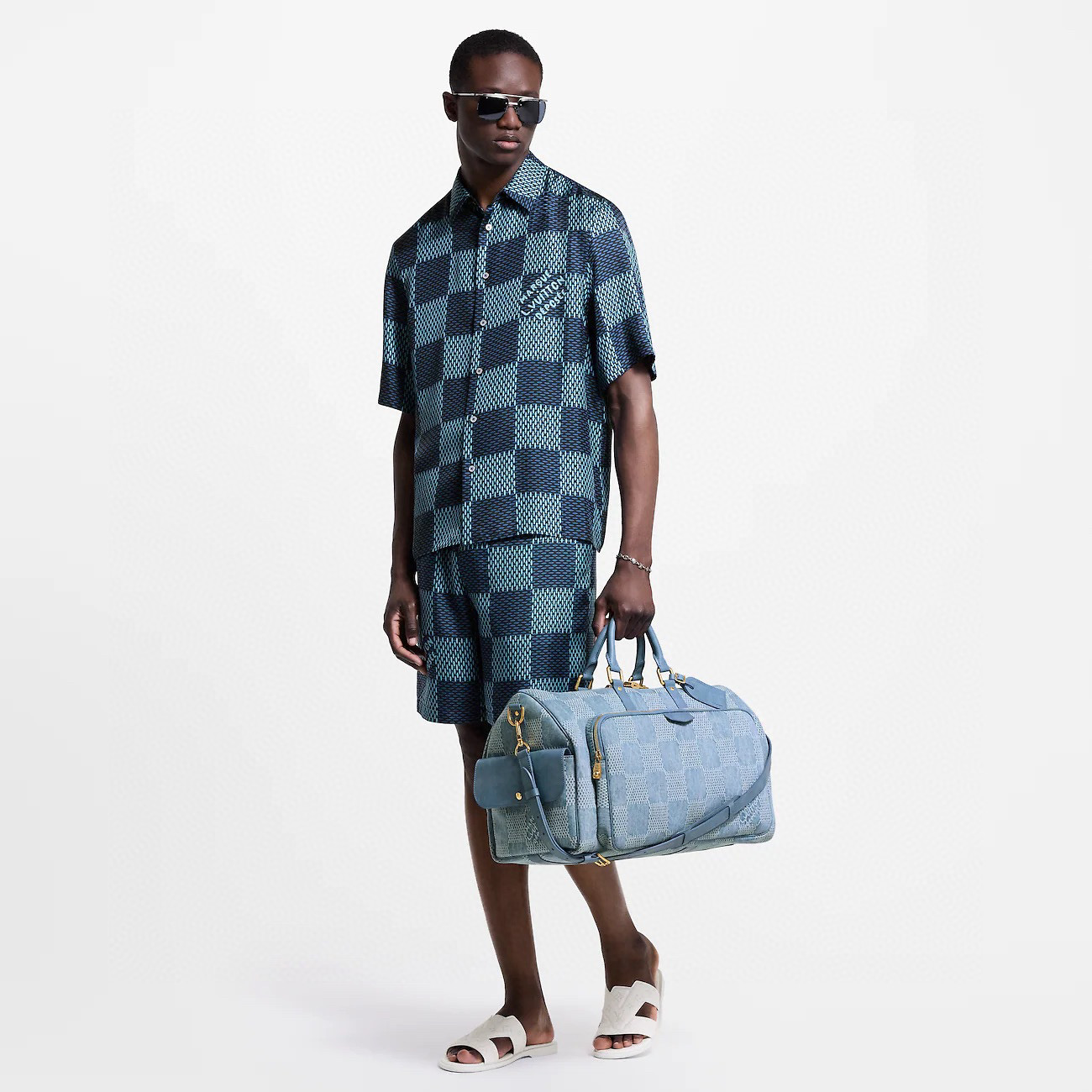 LV Damier Short-Sleeved Silk T Shirt