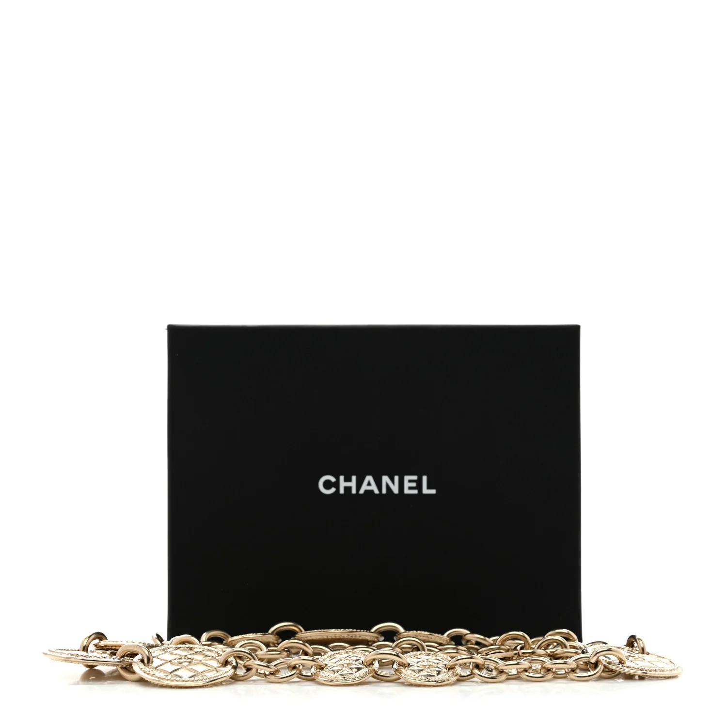Chain Quilted CC Medallion Belt Gold