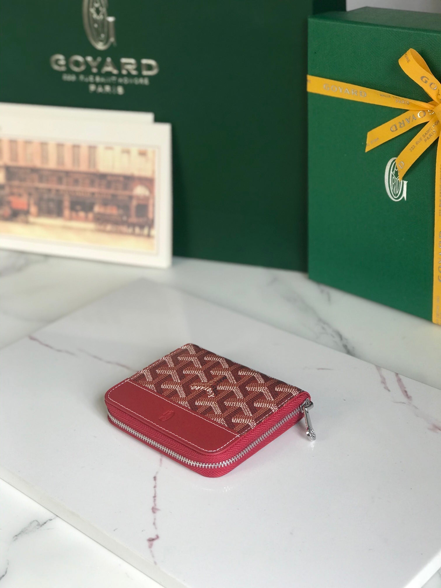 Goyard Matignon Mini Wallet 11cm Classic Red Goyardine Canvas And Calfskin