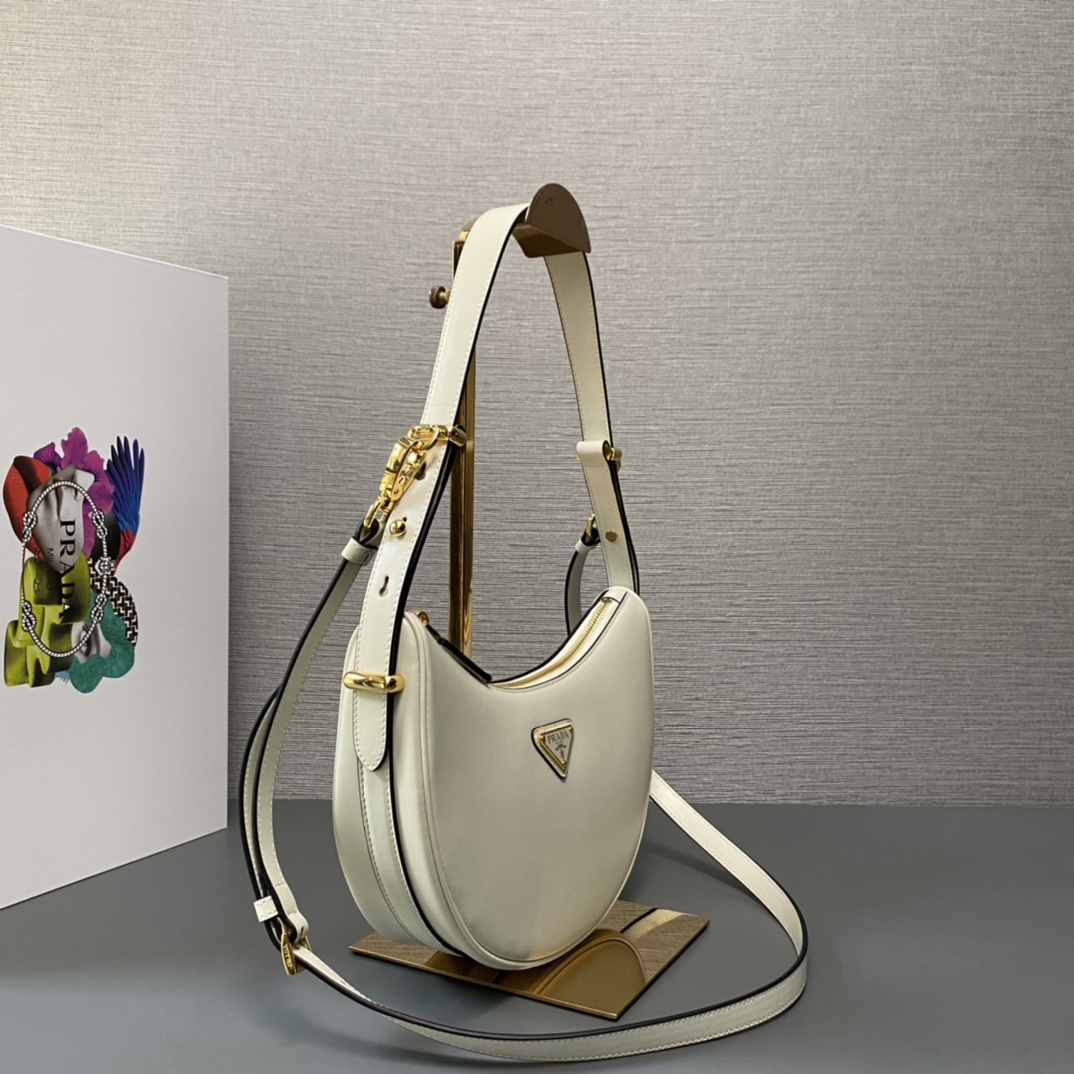 Prada Arqué Leather Shoulder Bag White 22.5cm