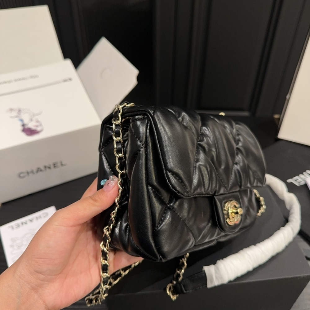Chanel Puffy Bubbly Cc Flap Bag Quilted Medium Black 22.9Cm/9in