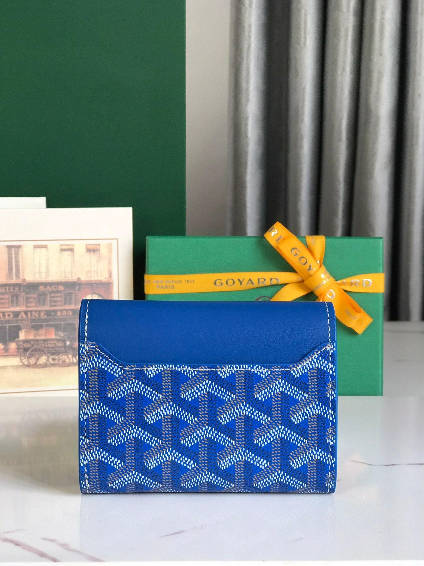 Goyard Saint-Gabriel Wallet 12 Cm Sapphire Blue Calfskin And Goyardine Canvas