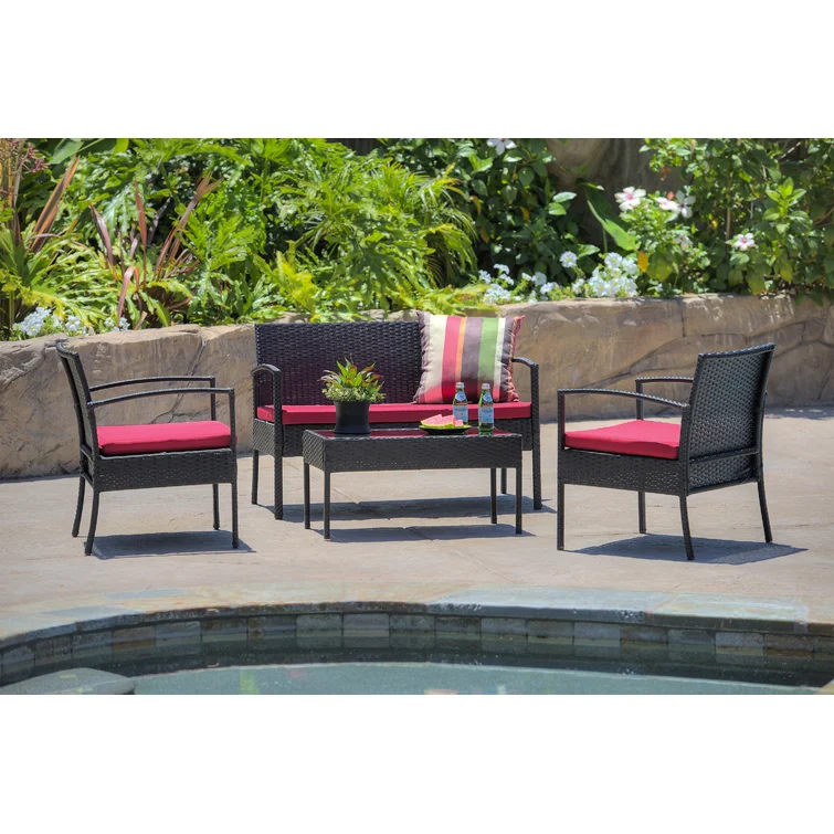 Fontana Polyethylene (PE) Wicker 4 - Person Seating Group with Cushions