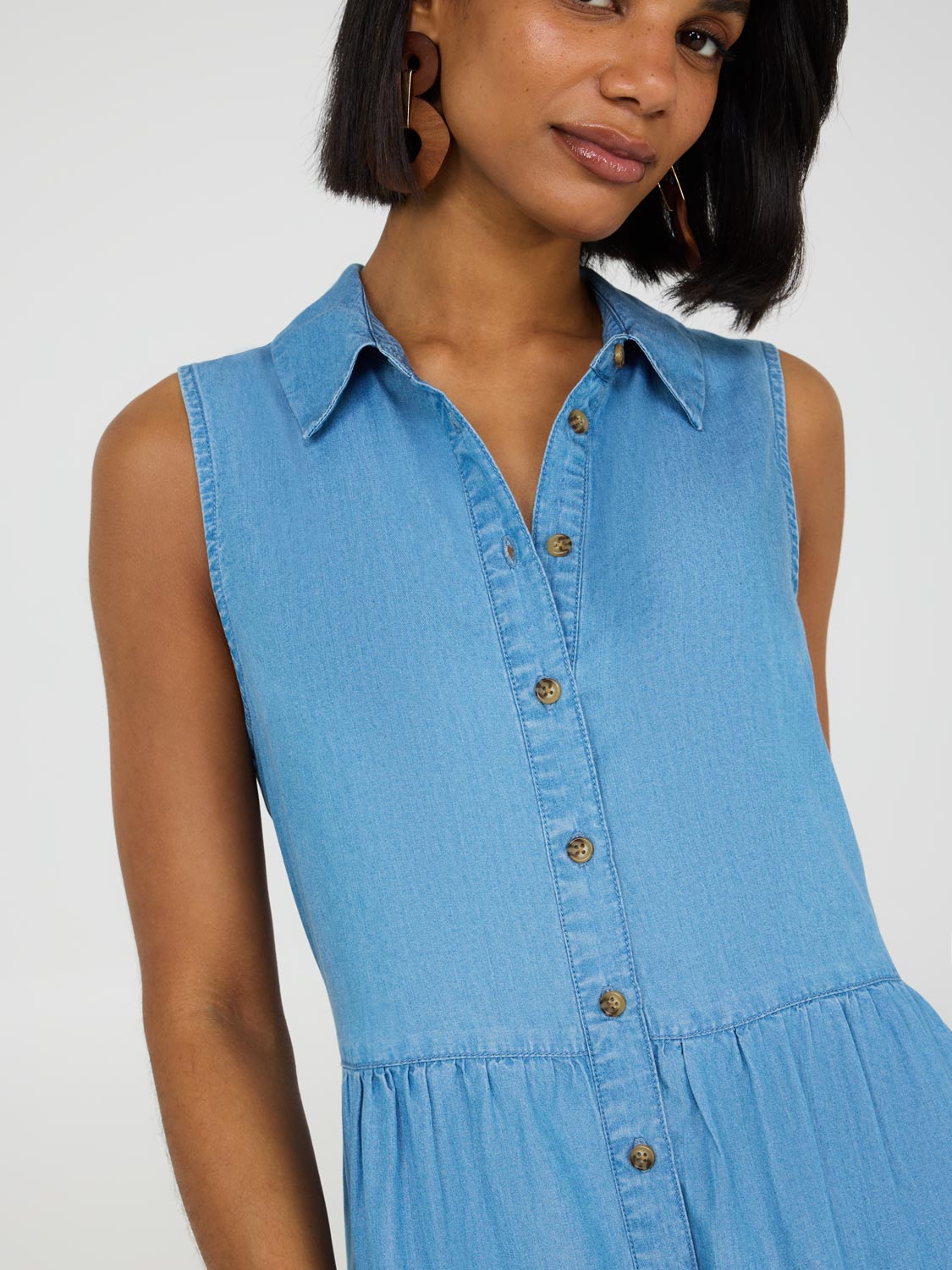 Button-Up Tiered Mini Dress