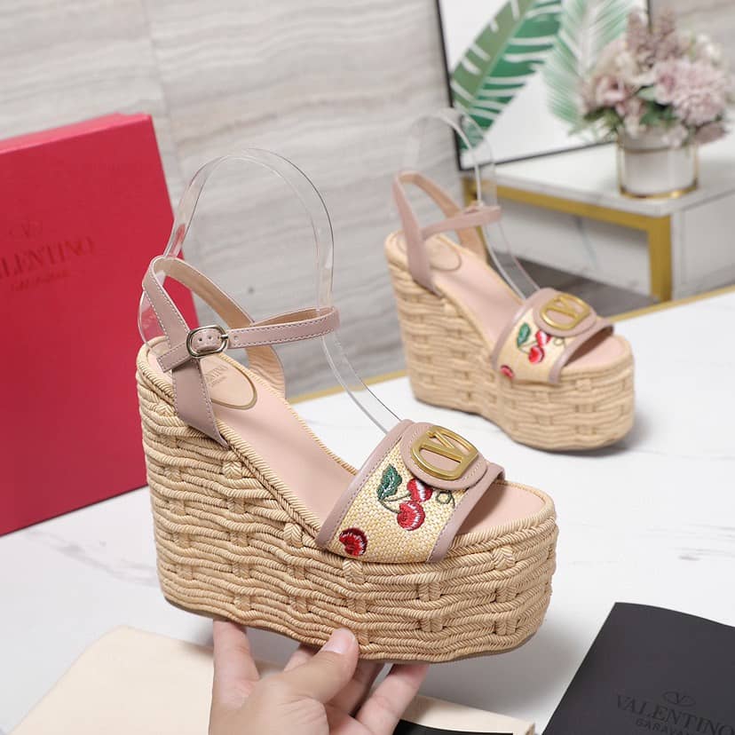 Valentino Garavani Natural Logo Wedges Sandal Beige 6W0S0Ly9Cec32H