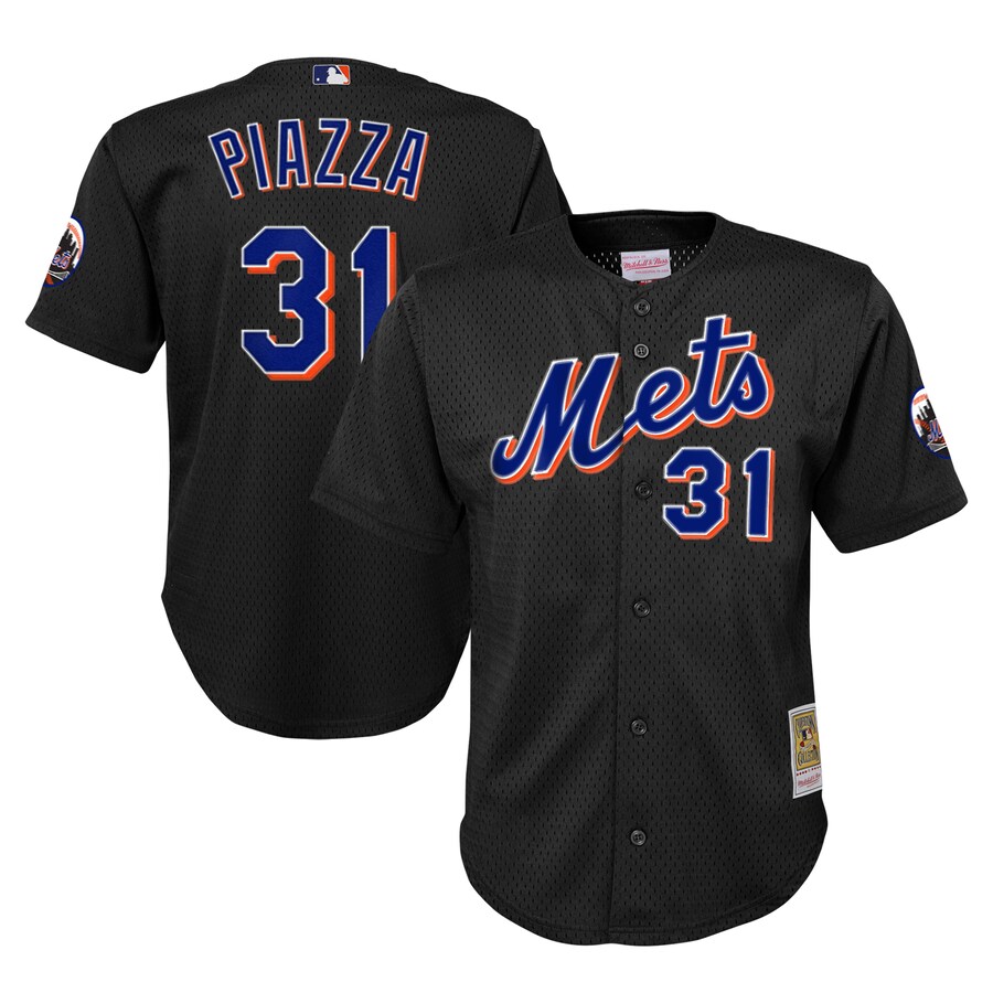 Mike Piazza New York Mets Mitchell&Ness Youth Cooperstown Collection Mesh Batting Practice Jersey Black