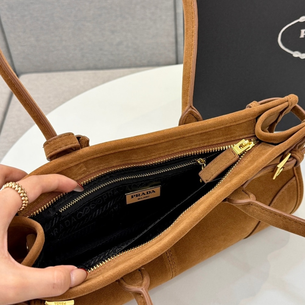 Prada Medium Suede Handbag Cinnamon 32Cm