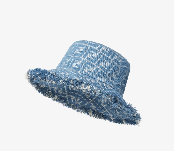FENDI Hat Blue FF cotton bucket hat