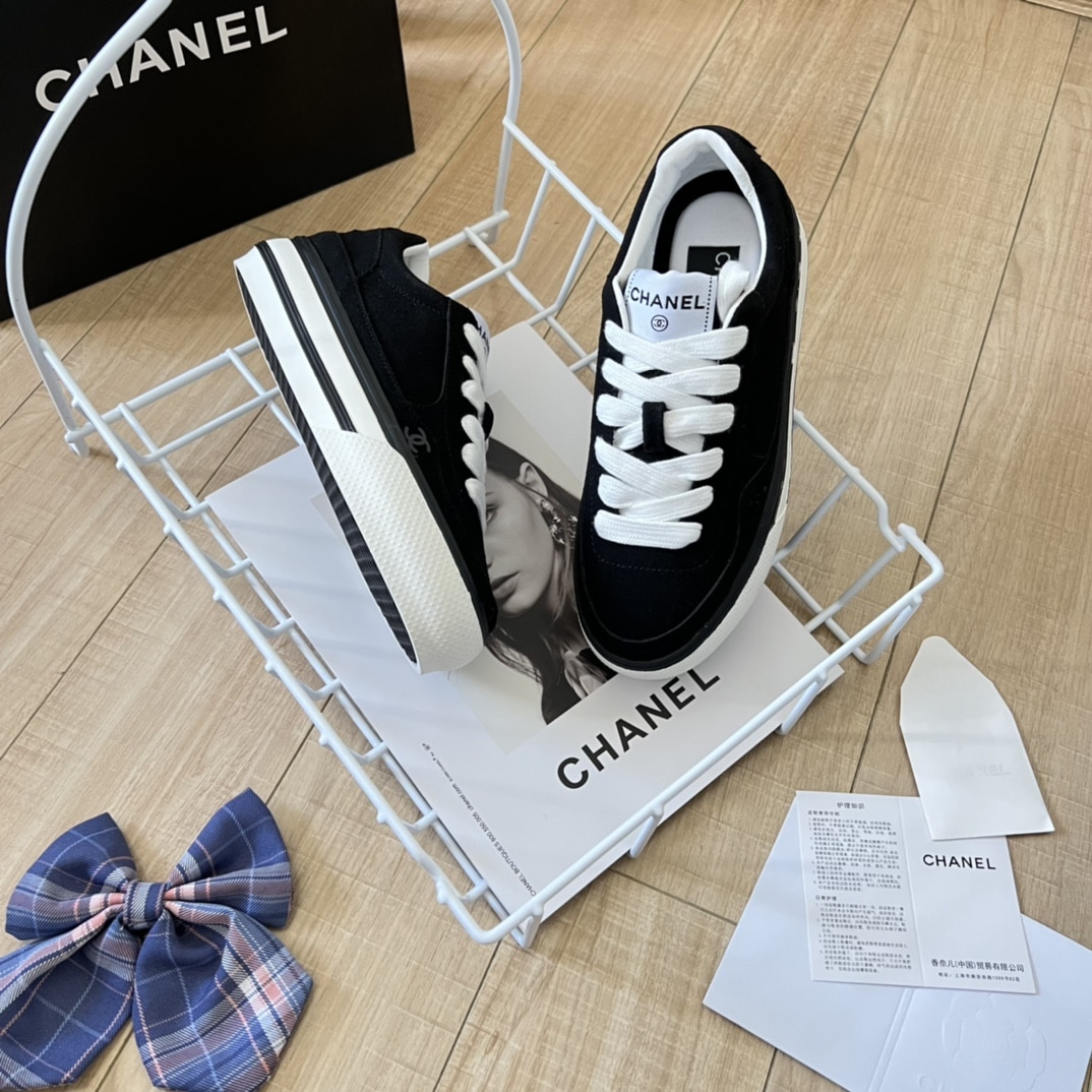 Chanel Suede Leather Runners Black