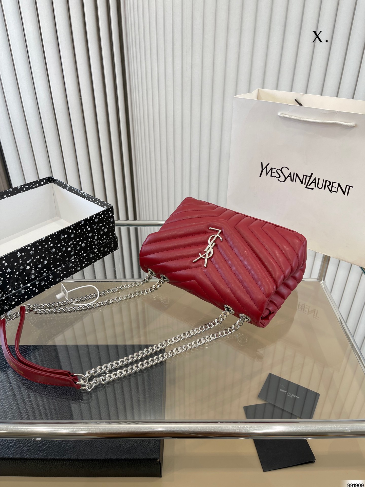 Saint Laurent Loulou Small Chain Bag In Quilted “Y” Leather Wine Red