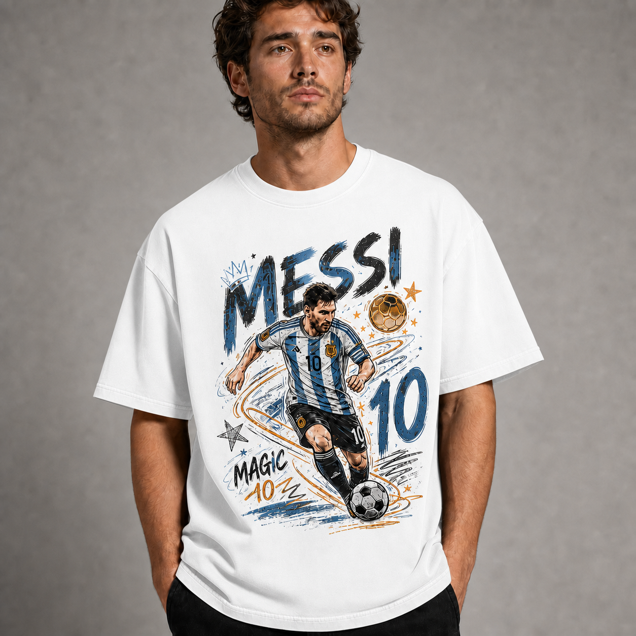 Messi World Cup Printed T-Shirt Unisex Loose Fit T-Shirt 100% Cotton Soft Comfortable Summer Casual Printed Top
