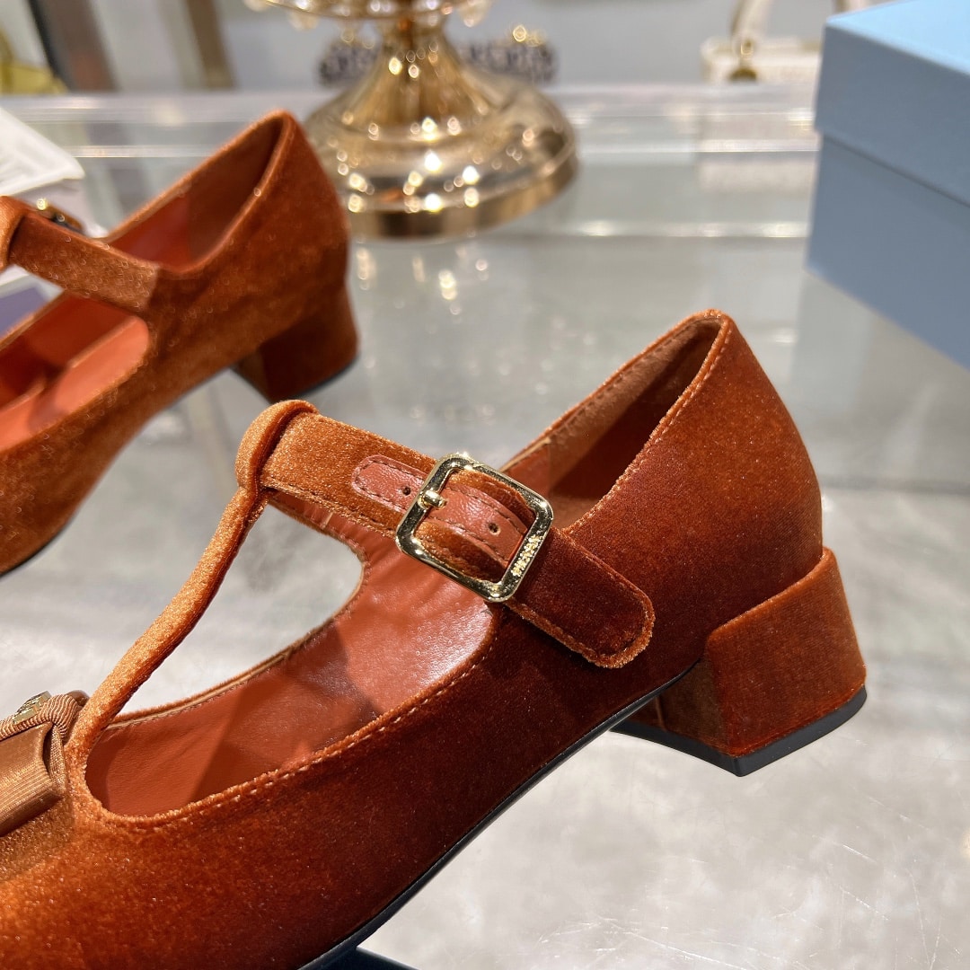Prada Velvet Mary Pumps Ginger