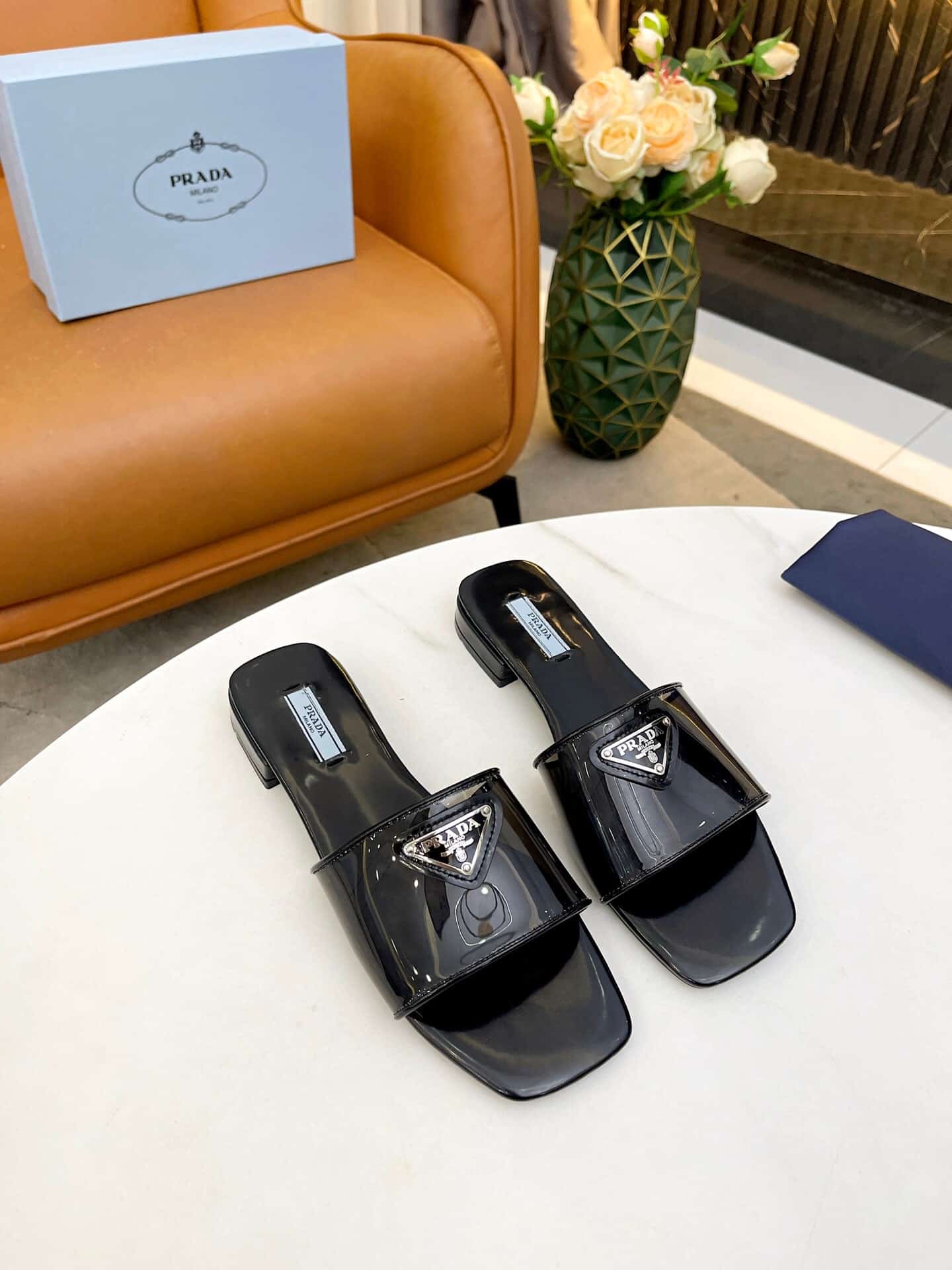Prada Logo Plaque Slip On Black