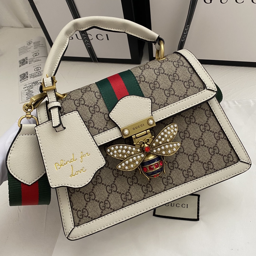 Gucci Queen Margaret Gg Small Top Handle Bag White 25Cm 476541 9I6St 9753