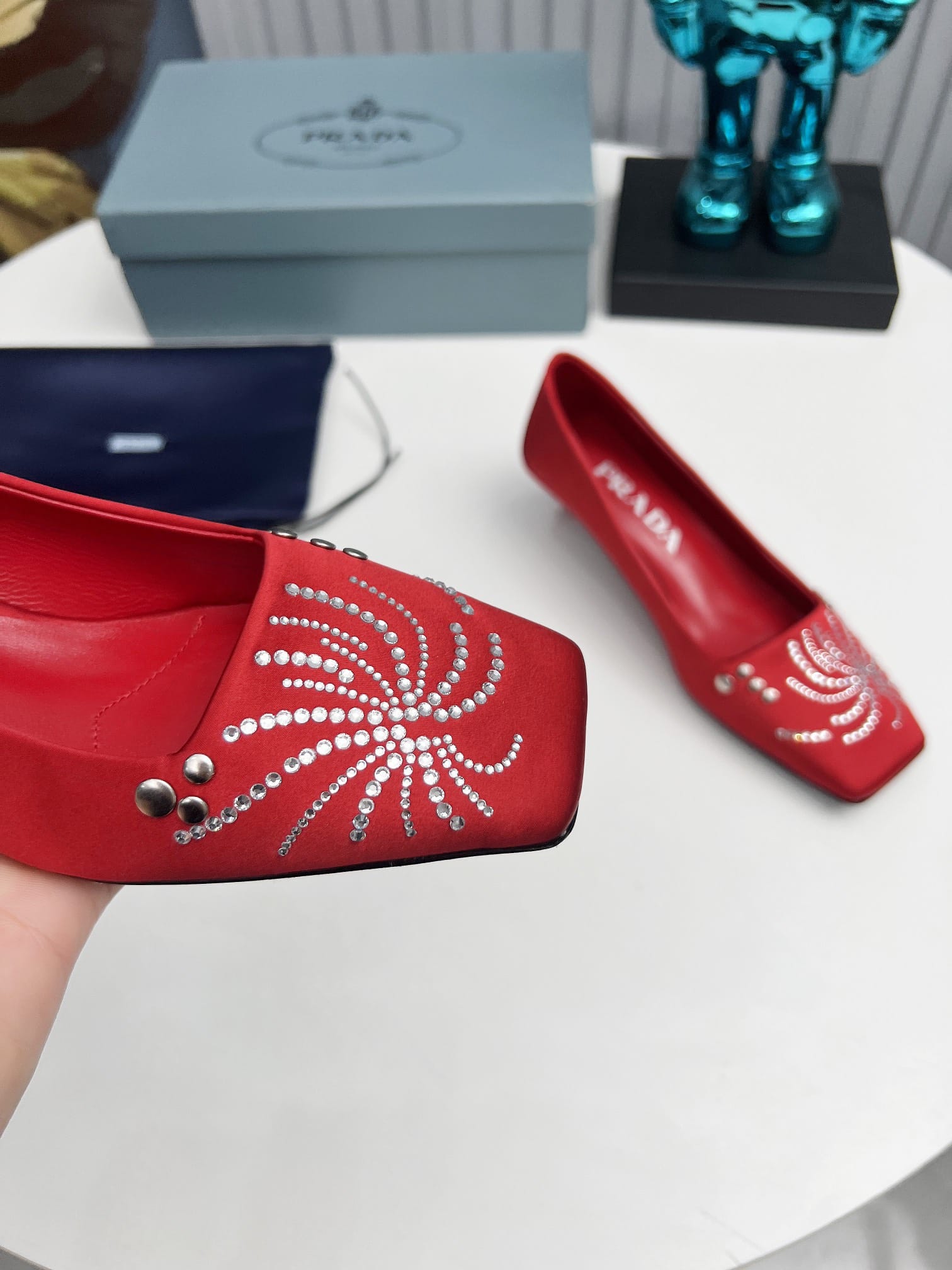 Prada Crystal Pumps Red