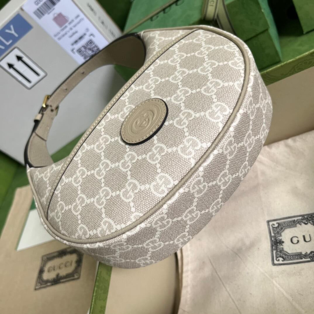 Gucci Half-Moon-Shaped Mini Bag with Interlocking G Oatmeal