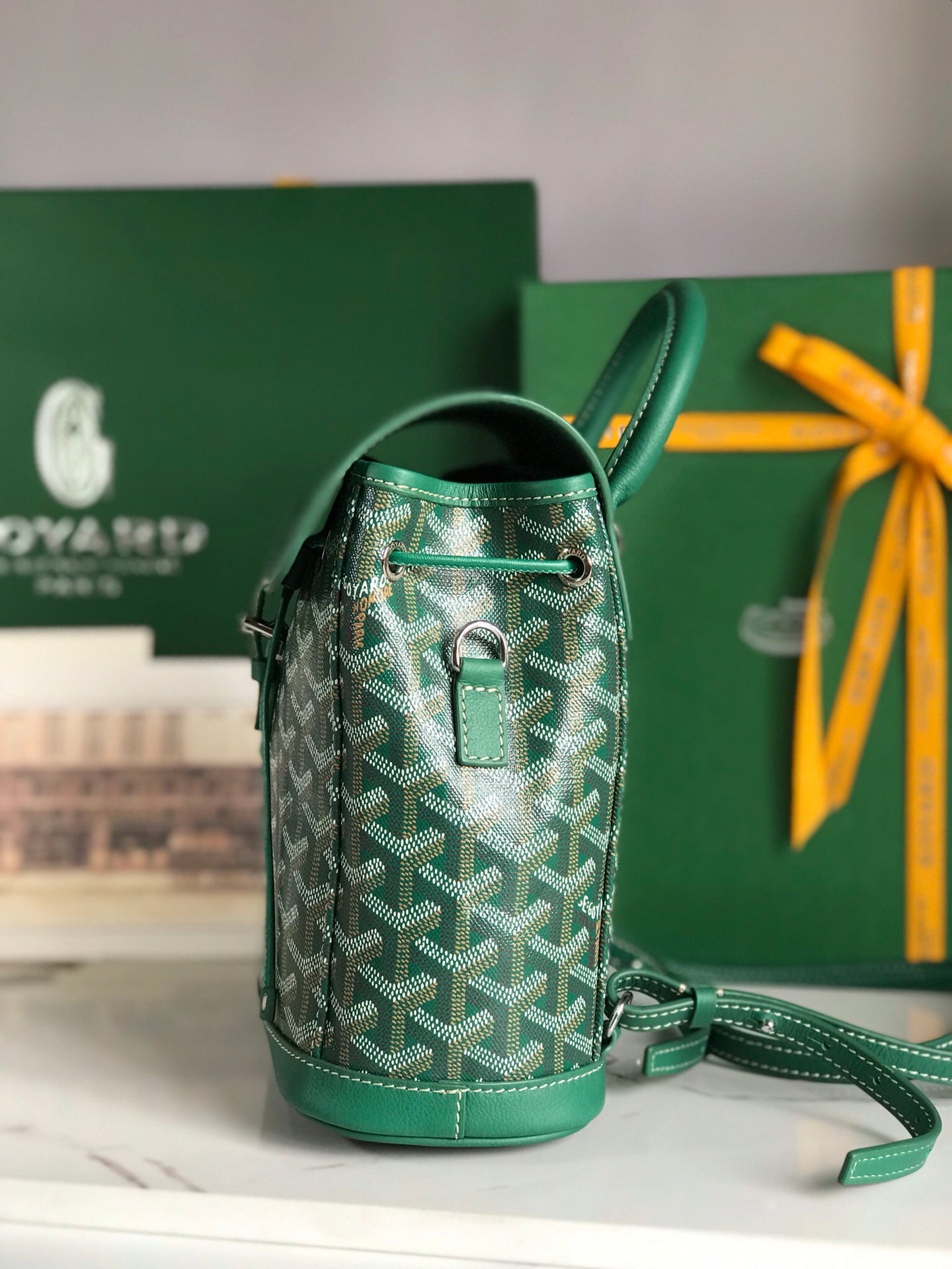 Goyard Alpin Mini Backpack 21 Cm Green Lambskin And Goyardine Canvas