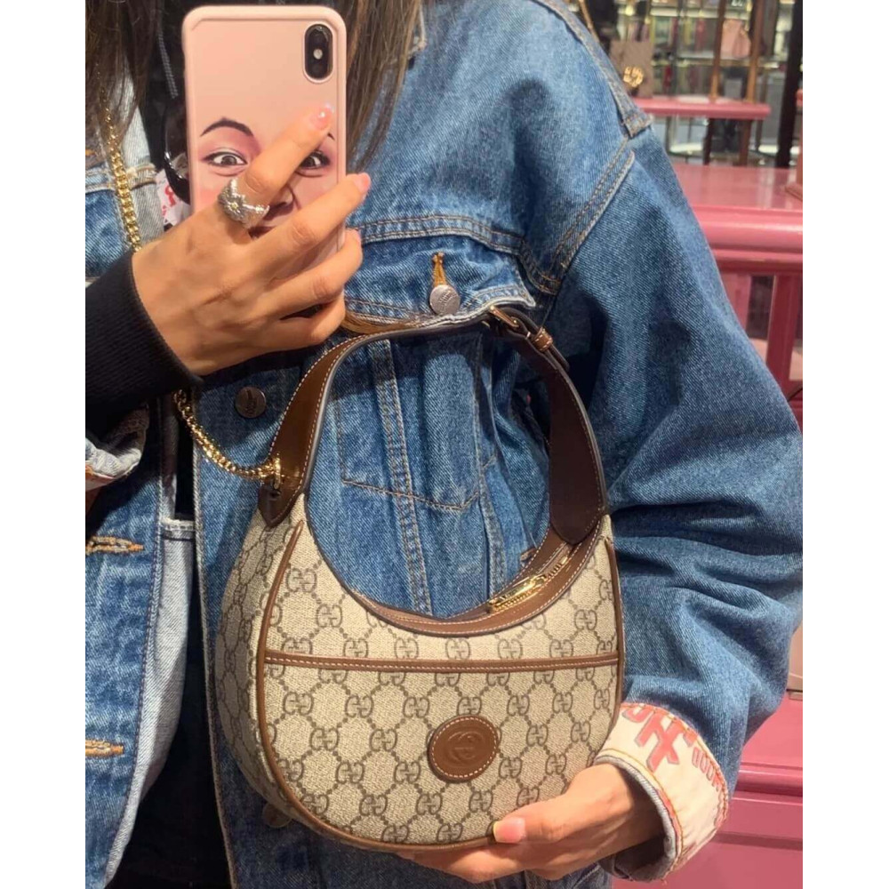 Gucci Half-Moon-Shaped Mini Bag with Interlocking G Brown