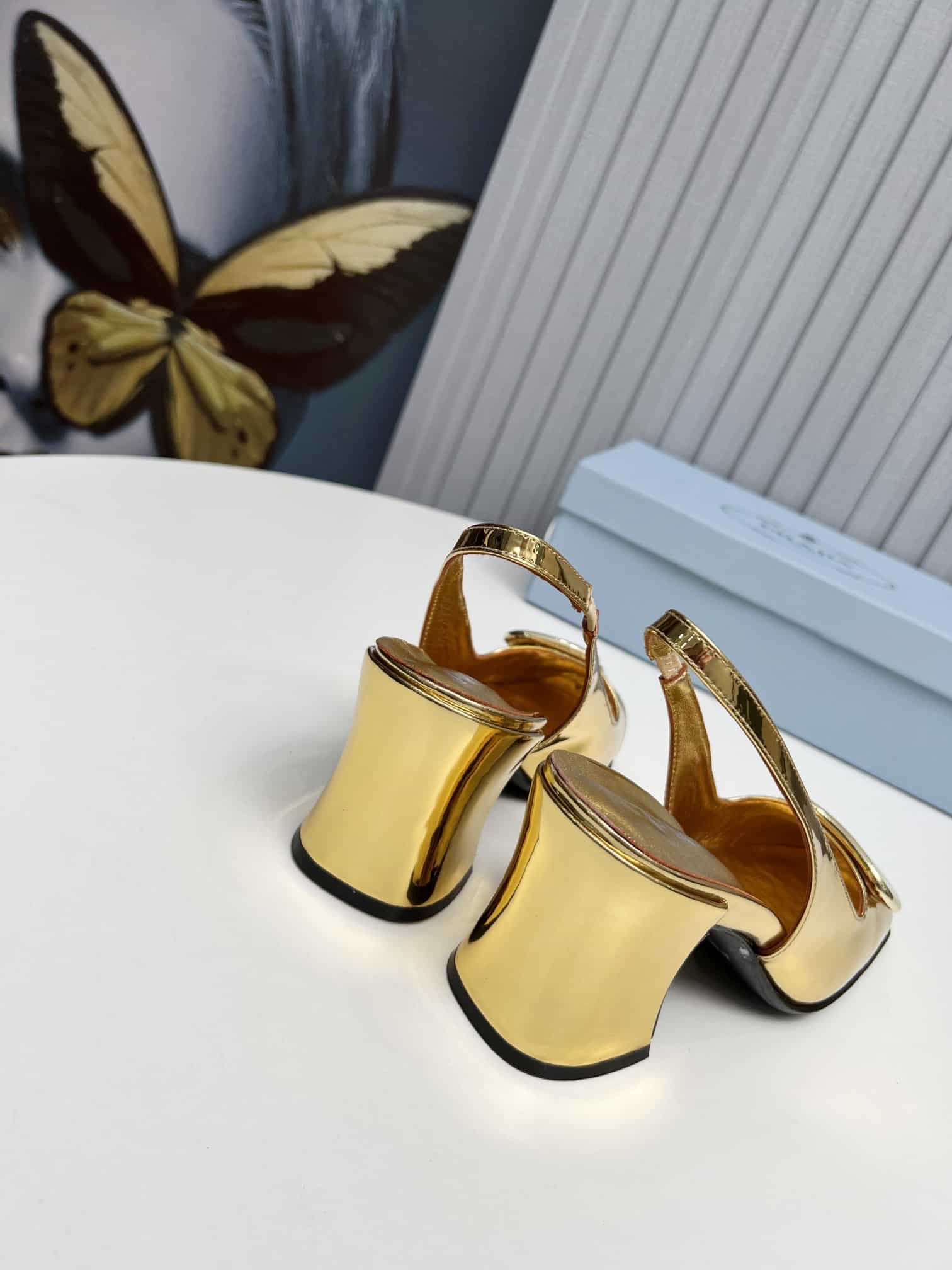 Prada Leather Slingback Pumps Gold