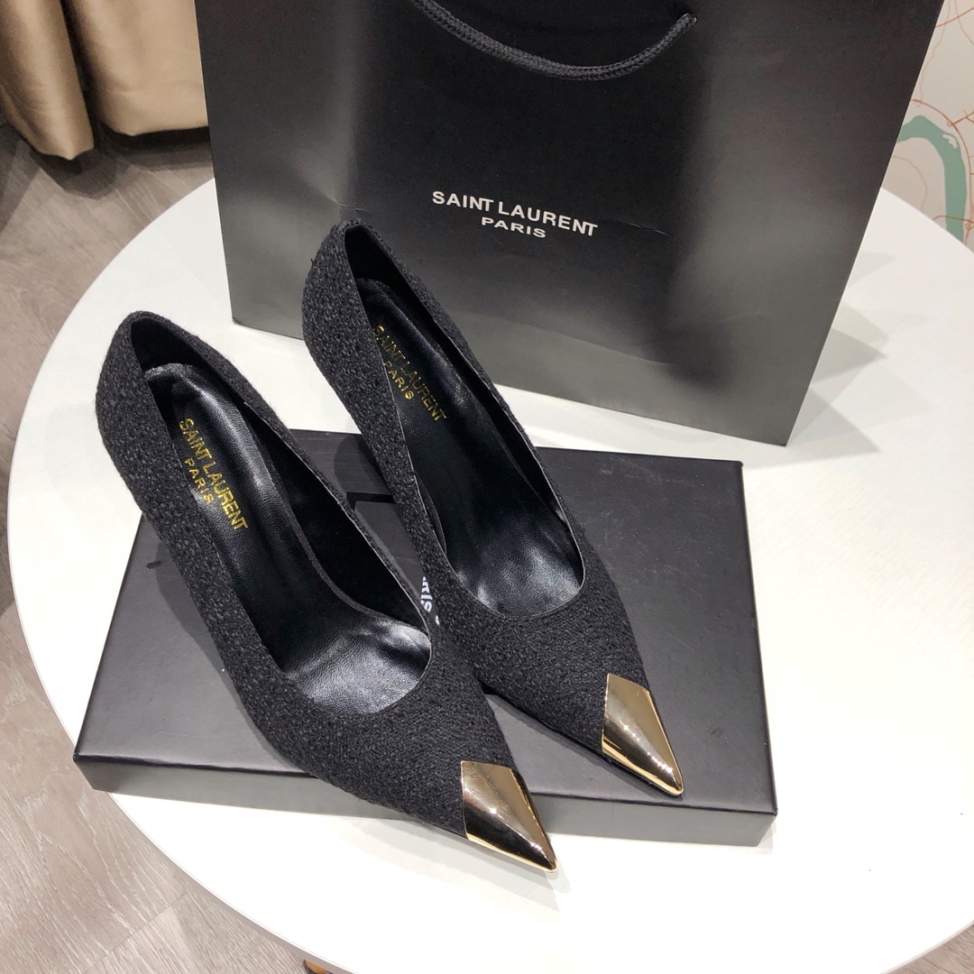Saint Laurent Vesper Leather Trimmed Boucl? Pumps Black