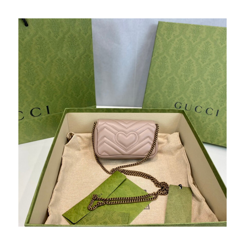 Gucci GG Marmont Matelasse Chevron Leather Super Mini Bag Nude Pink