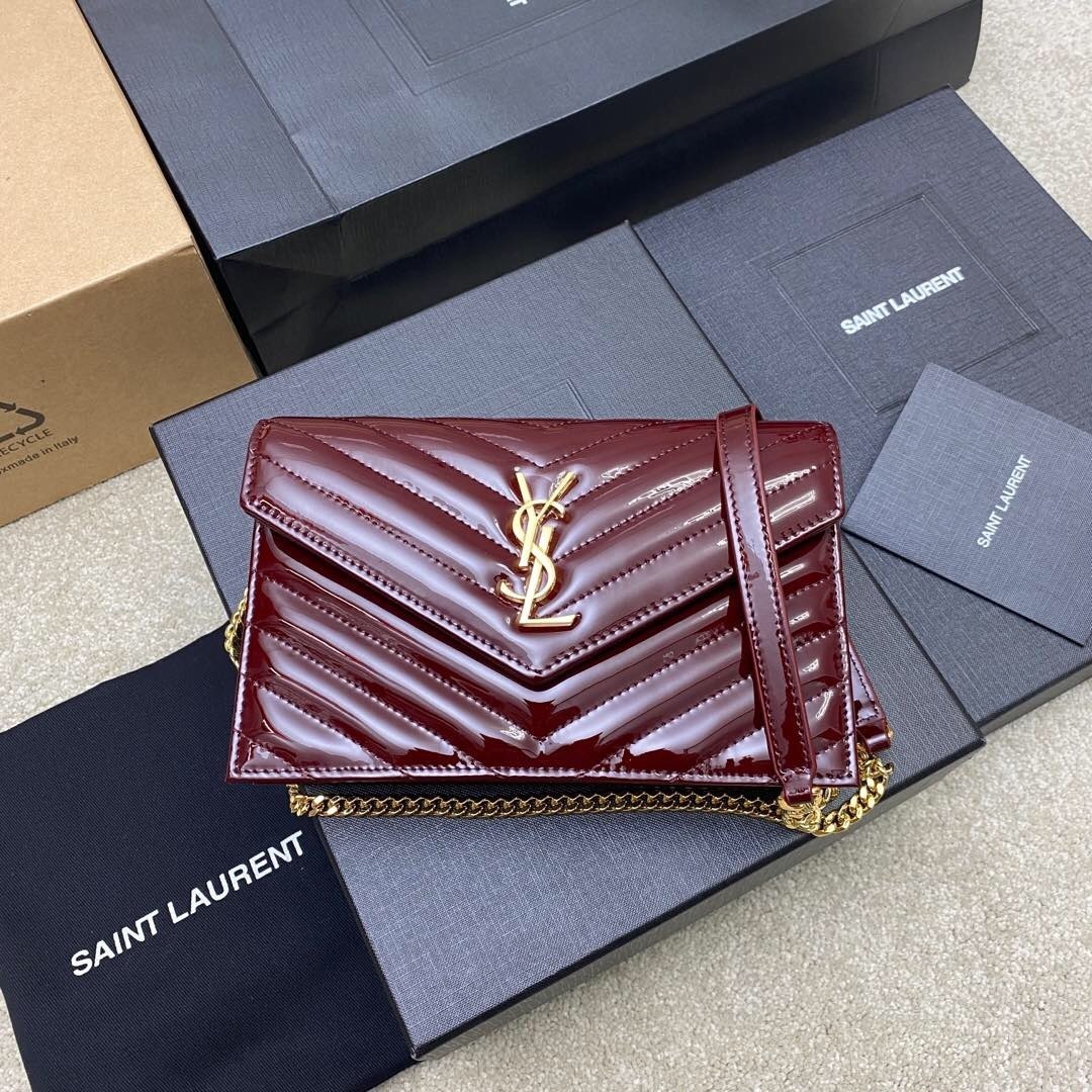 Saint Laurent Envelope Wallet on Chain in Quilted Patent Leather 19cm