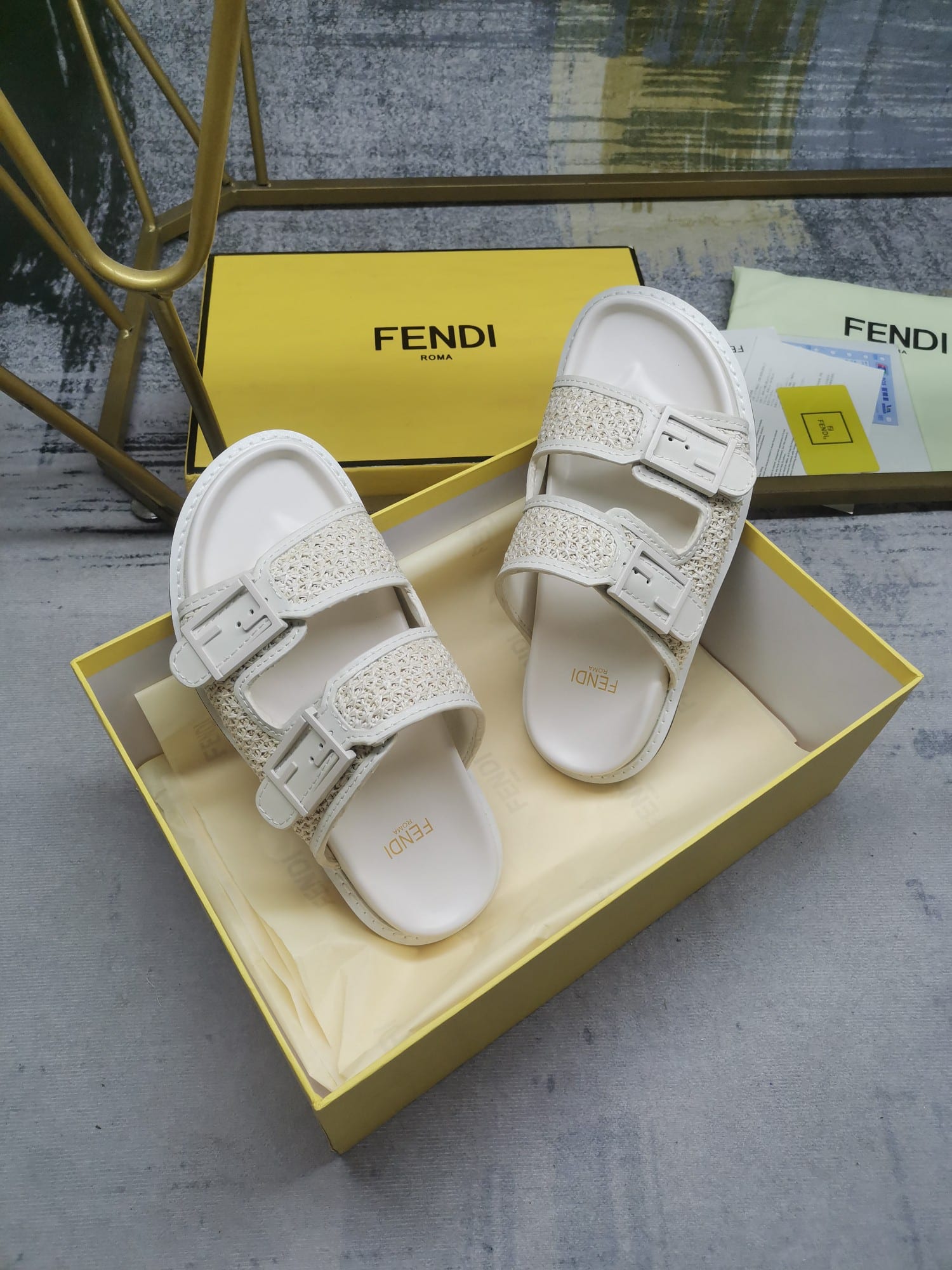 Fendi Feel Leather Sandals White
