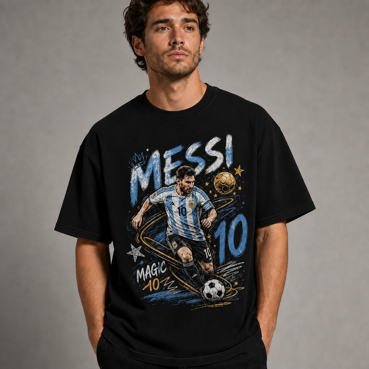 Messi World Cup Printed T-Shirt Unisex Loose Fit T-Shirt 100% Cotton Soft Comfortable Summer Casual Printed Top