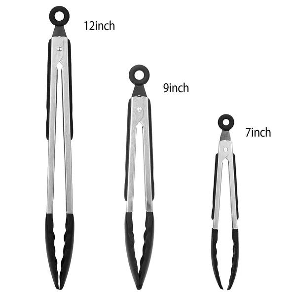 3Pcs Kitchen Tongs Stainless Steel Locking Food Tongs with Silicon Tips BPA Free Non-Stick BBQ Cooking Grilling Locking Food Tongs High Heat Resistant 600°F for Grill Salad Spaghetti
