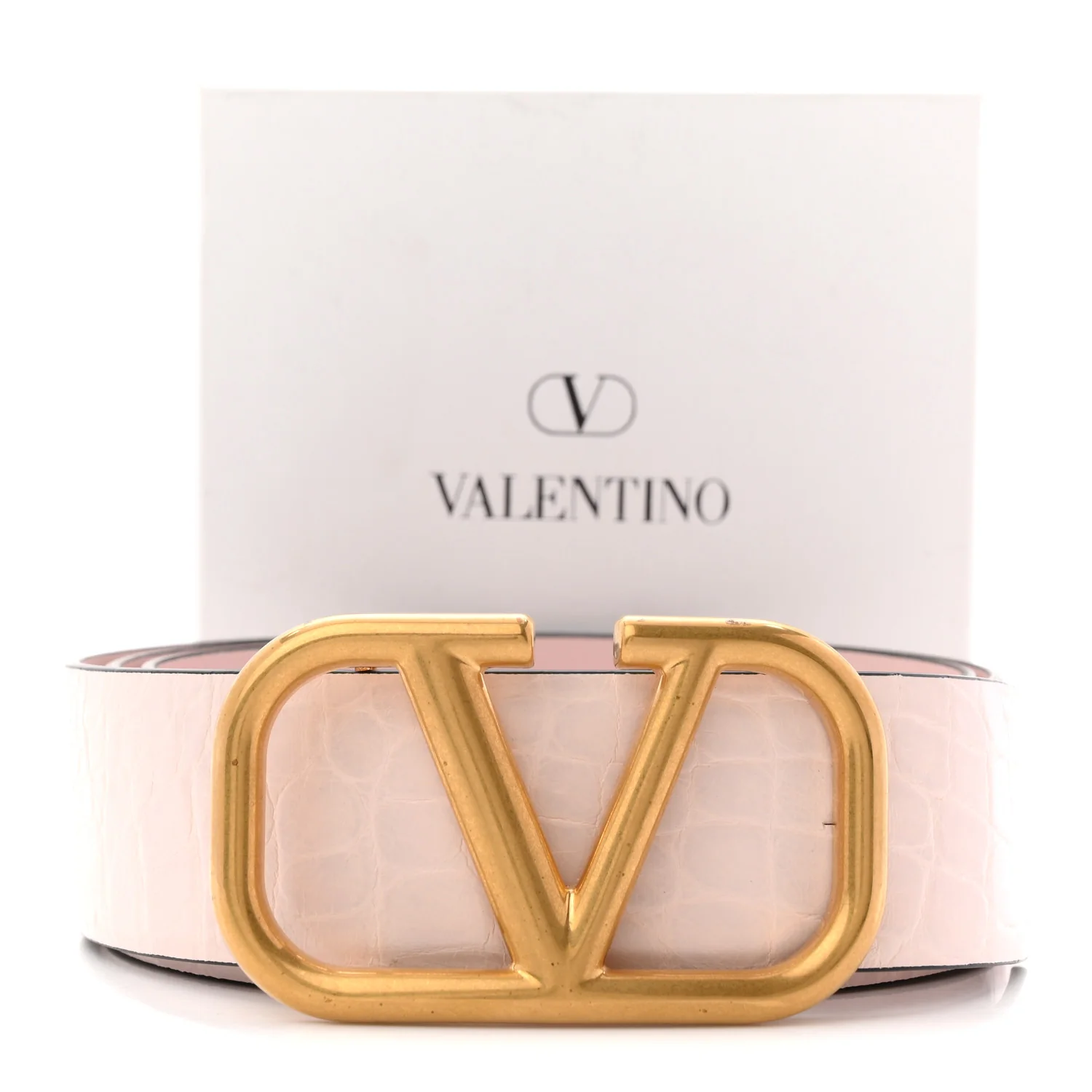Crocodile Embossed Calfskin VLogo Belt 90 36 Pink