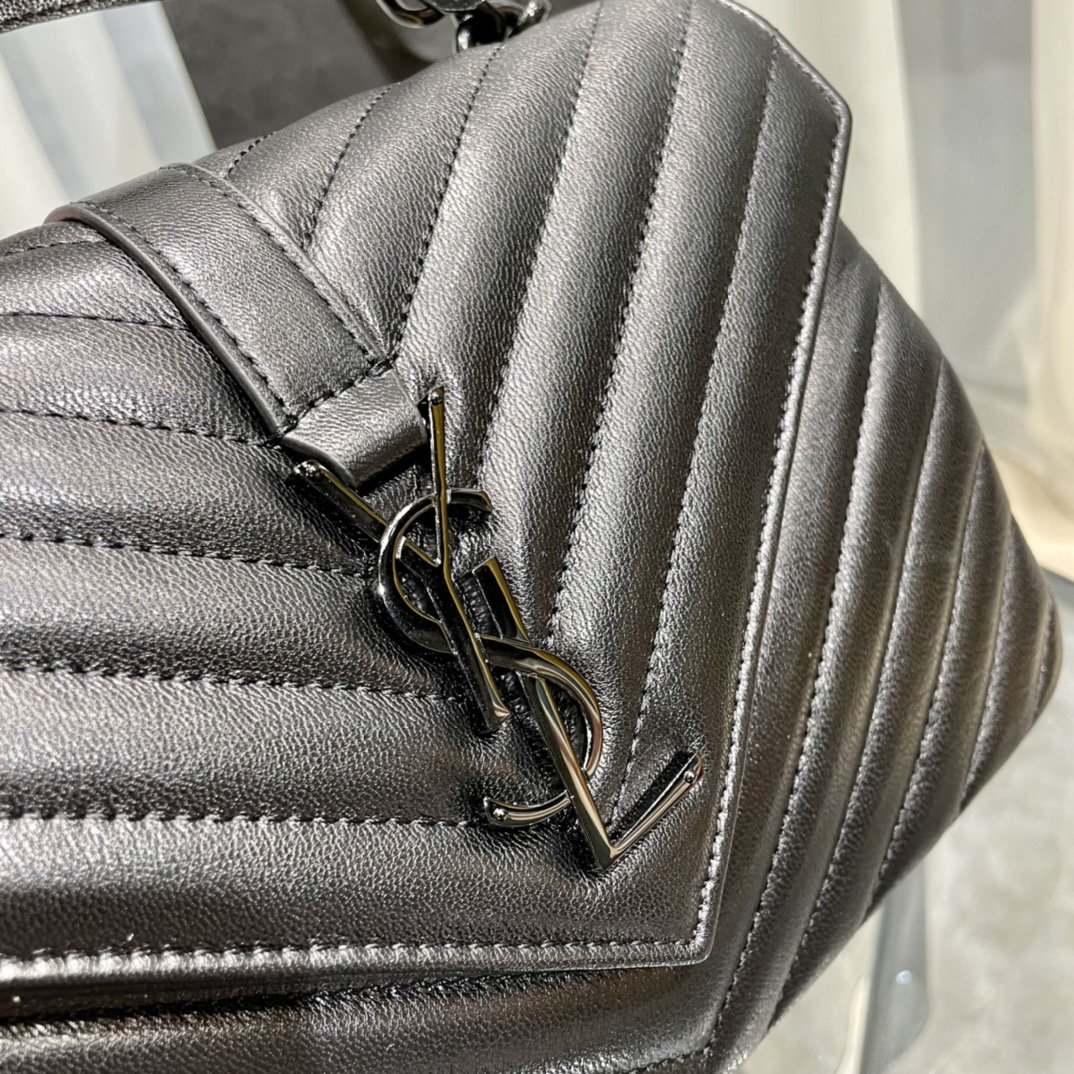 Saint Laurent College Medium Chain Bag In Quilted Leather Black Noir 24Cm