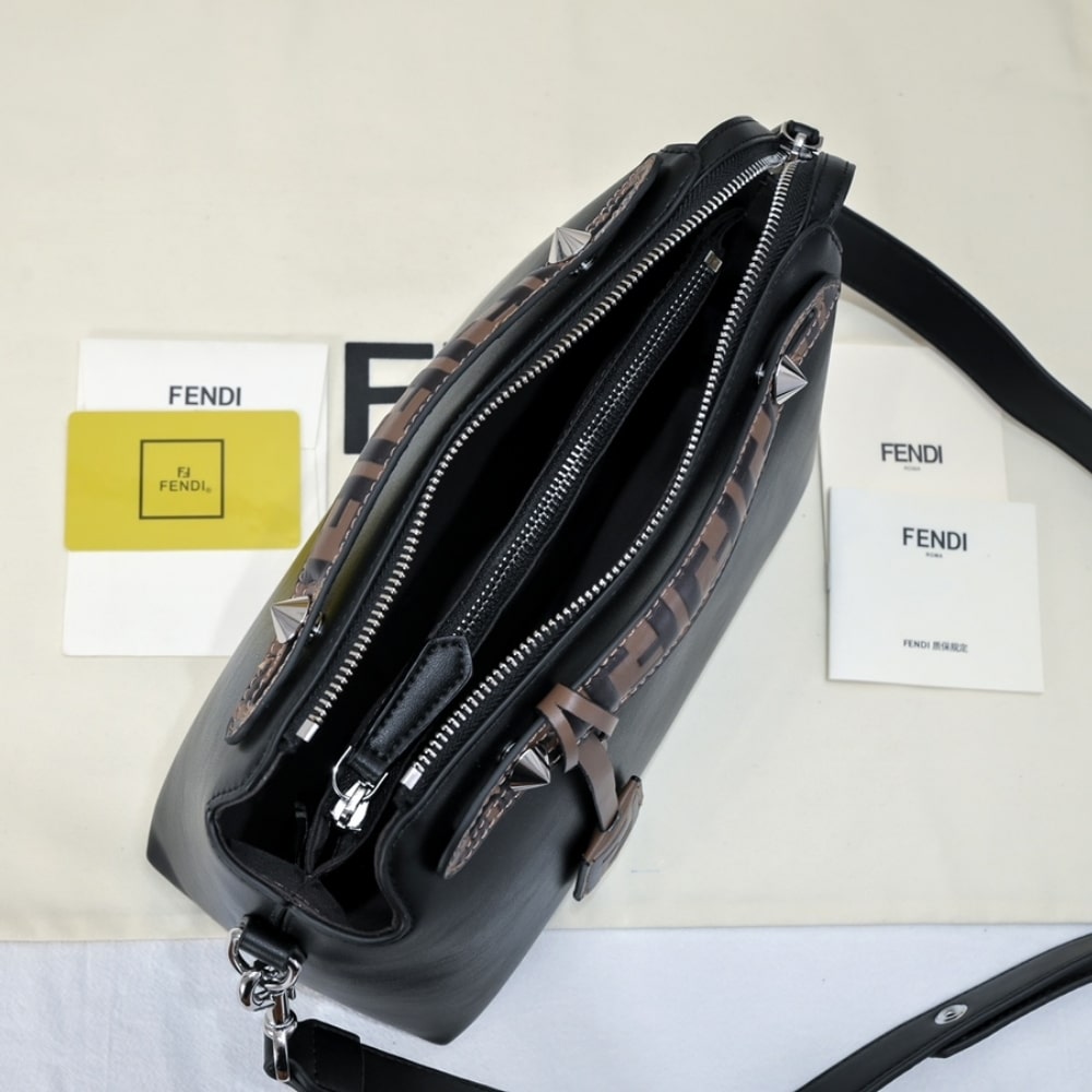 Fendi Women By The Way Regular Leather Boston Bag Black 28Cm