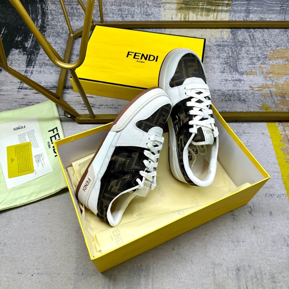Fendi Match Sneakers Beige And Brown