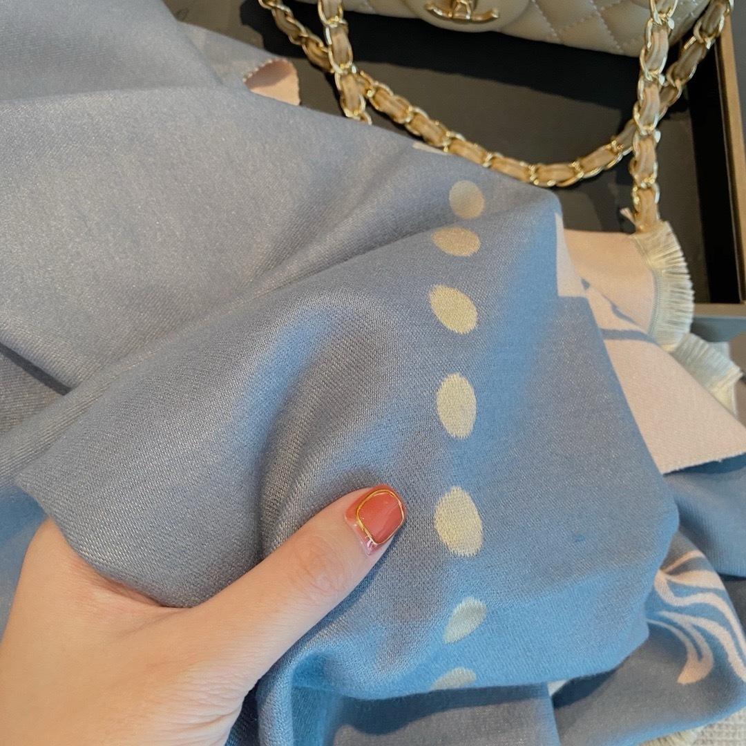 Hermes Cashmere Wool Scarf Wrap Shawl In Blue And Pink 180cm
