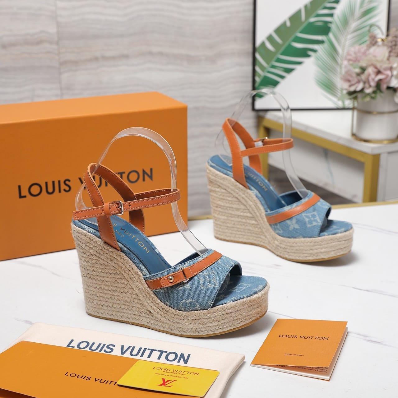 Louis Vuitton Helios Wedge Sandal Denim Blue 1Acizj