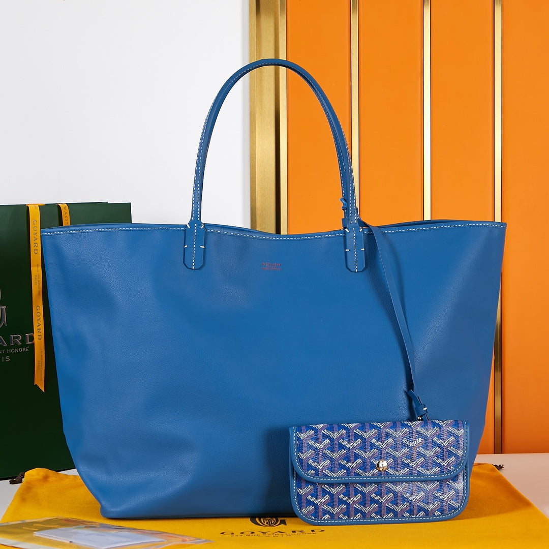 Goyard Saint Louis Gm 40 Blue Canvas Chevroches Calfskin