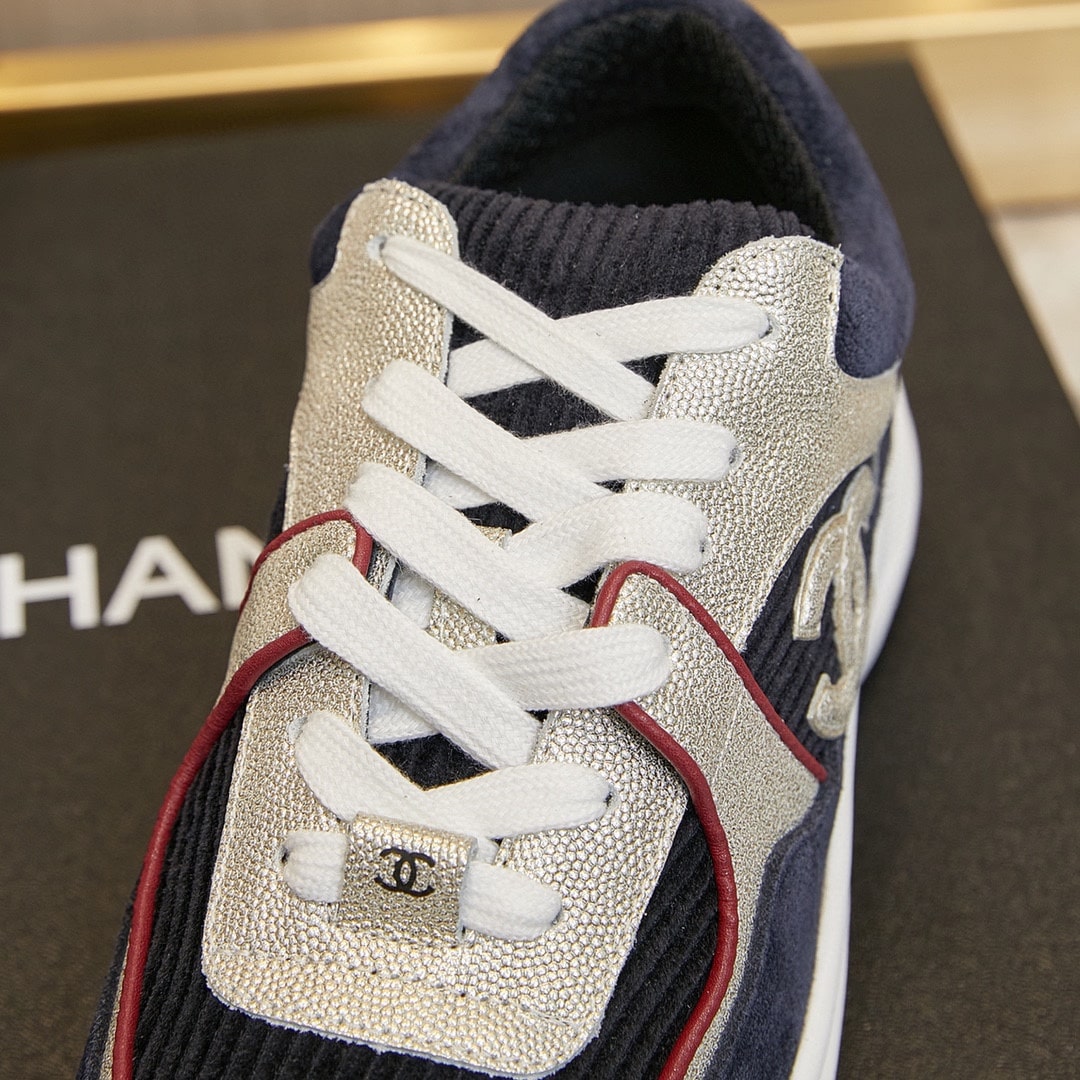 Chanel Cc Logo Sneakers Navy Burgundy