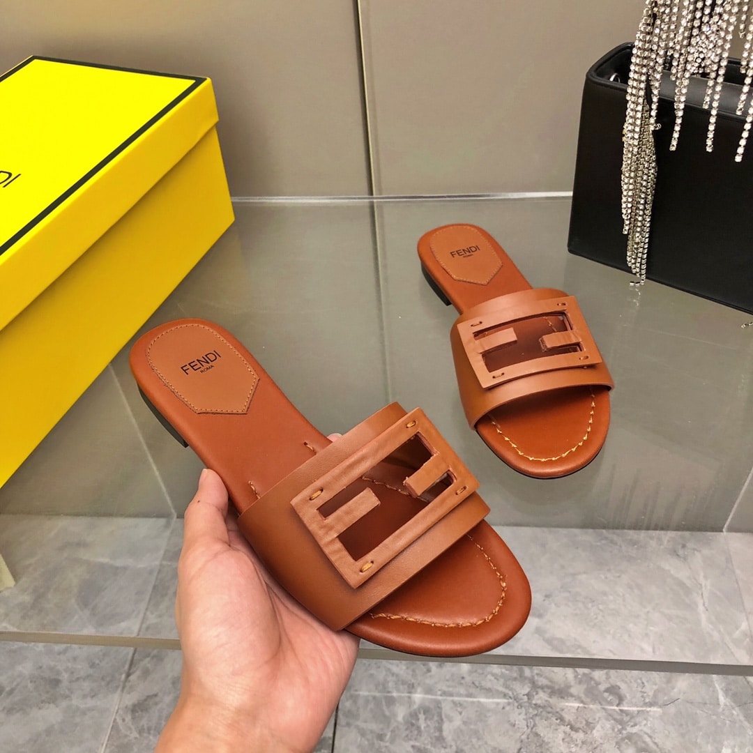Fendi Baguette Brown Leather Slides 8R8136Ae7Tf1C4R