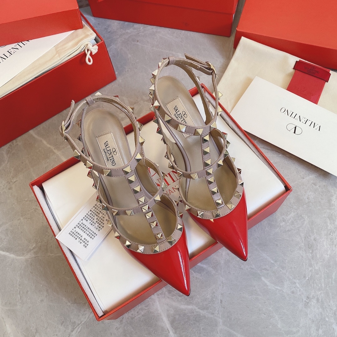 Valentino Patent Rockstud Caged Pump 100Mm Red