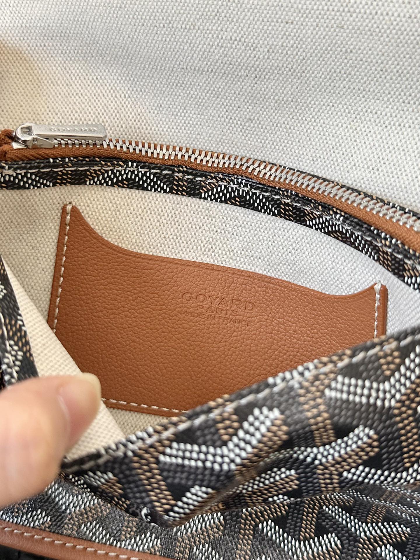 Goyard Plumet Pocket Wallet 20 Cm Black Goyardine Canvas And Tan Lambskin Trim