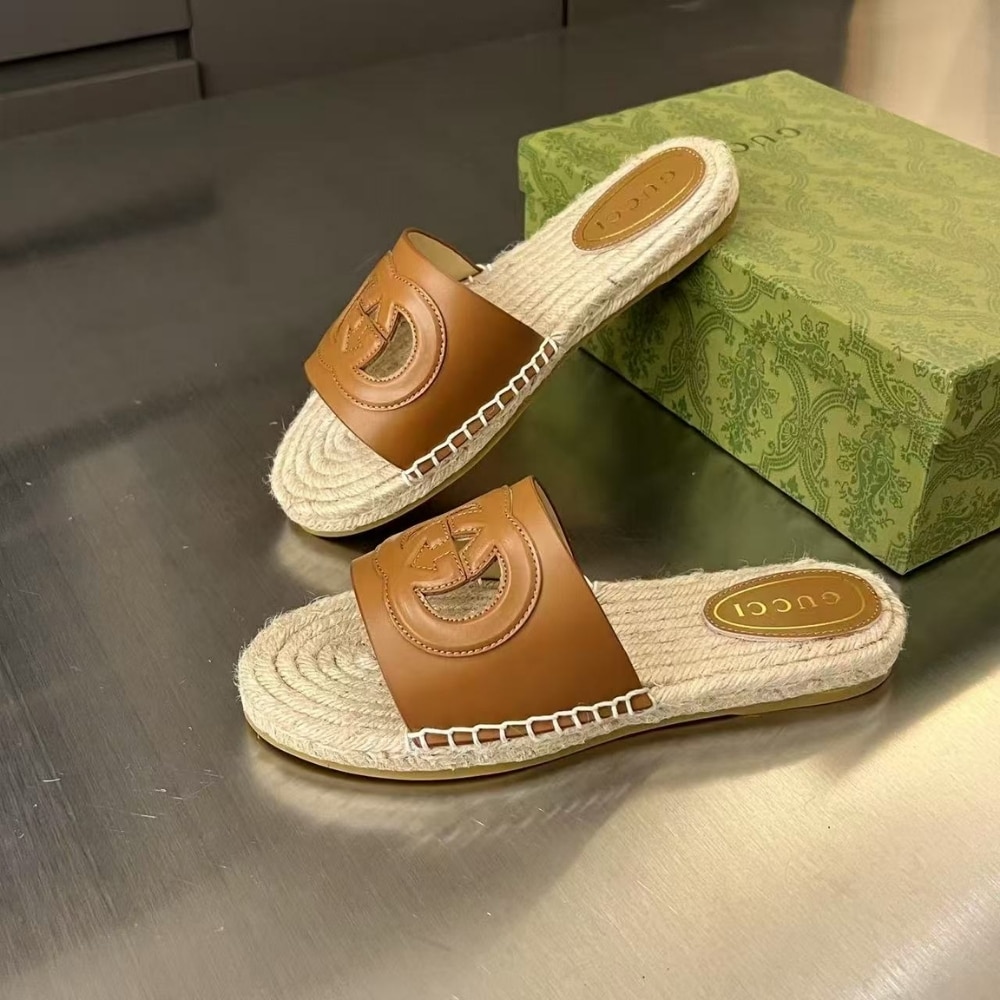 Gucci Interlocking G Cut Out Slide Espadrille Brown 725260 Us000 2535