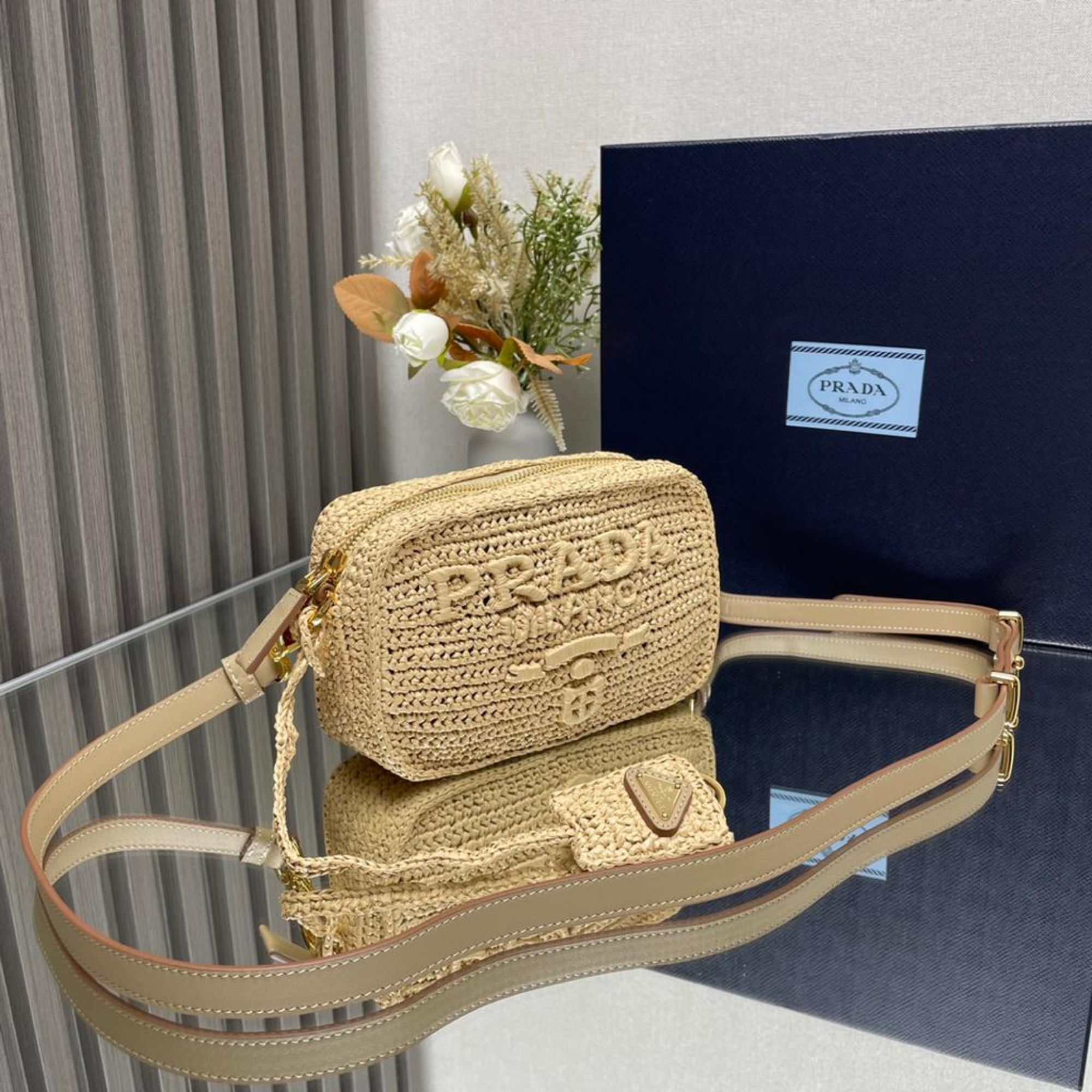 Prada Crochet Prada Brique Bag Natural 20Cm