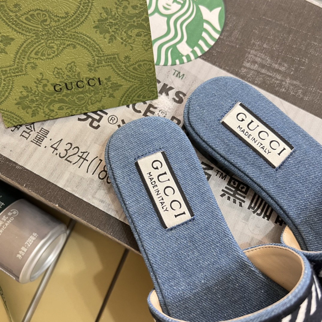 Gucci Women’S Slide Sandal With Gucci Script Light Blue Denim 771589 Fack3 4609